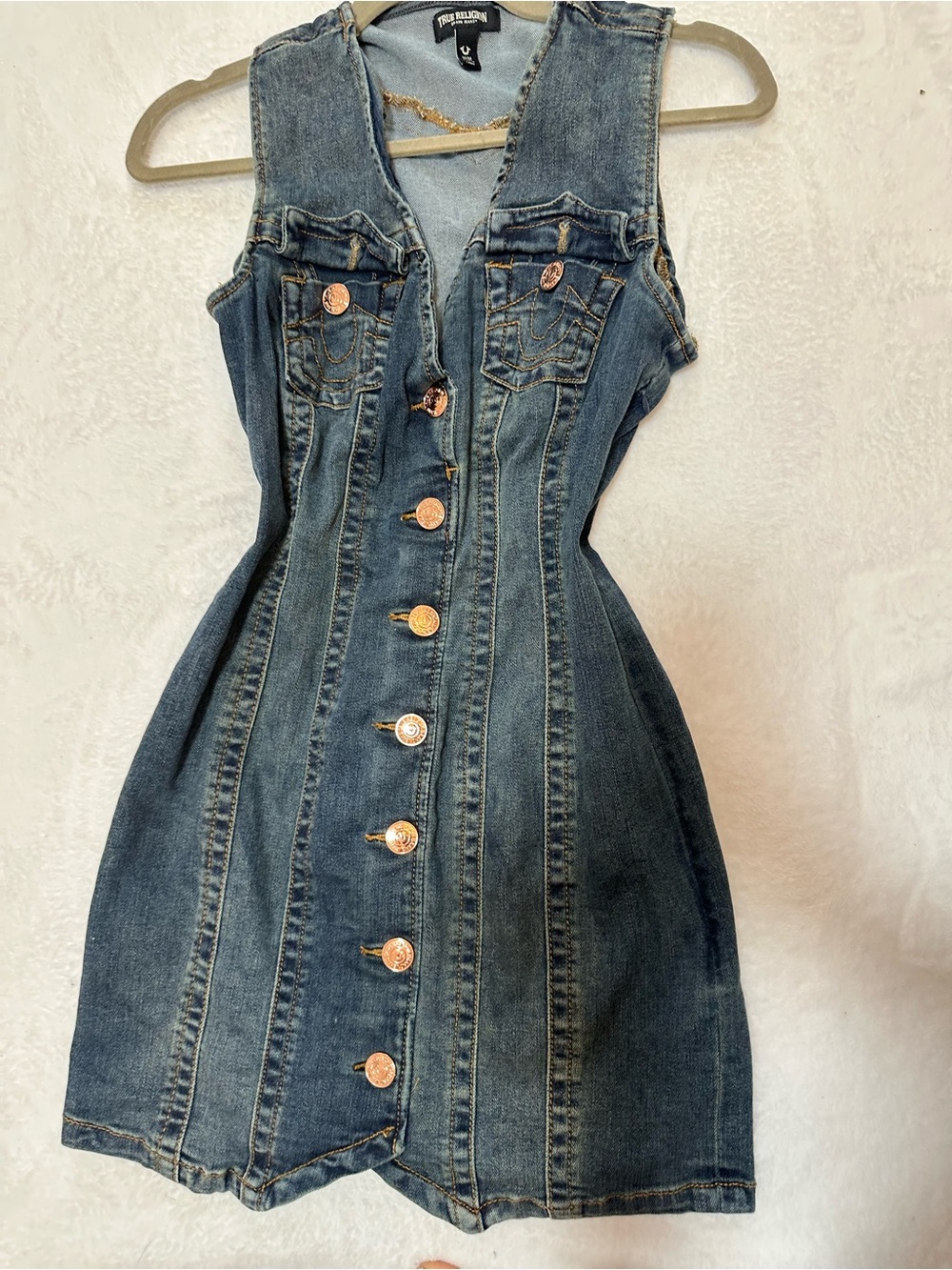 True Religion Women’s Dark Blue Denim Button-Front Dress